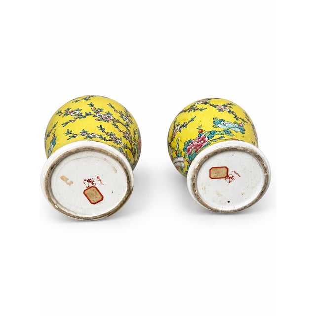 Mid 20th Century Pair of Nippon-Marked Yellow Bird and Floral Porcelain Ginger Jars For Sale - Image 9 of 9