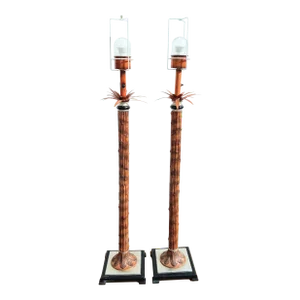 Vintage Faux Bamboo Palm Tree Tall Patio Outdoor Floor Lamps- a Pair