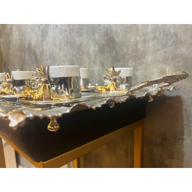 Boho Chic Large Floral Copper Tea Service, Set of 6 For Sale - Image 3 of 15