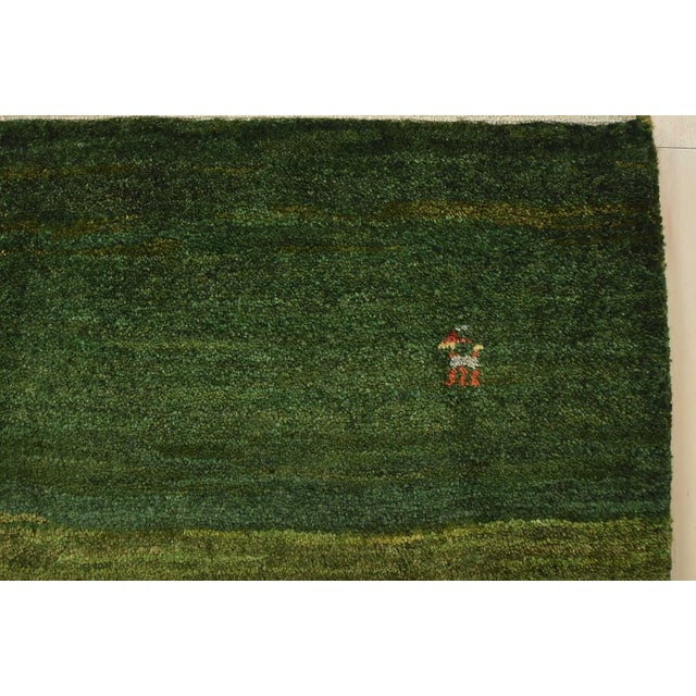 Textile Gabbeh Rug 5’1” X 6’6” Green Wool Vintage Tribal Hand-Knotted Carpet For Sale - Image 7 of 13