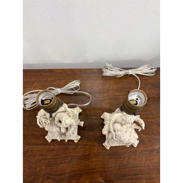 Ceramic Antique German Porcelain Boudoir Courting Lamps - a Pair For Sale - Image 7 of 8