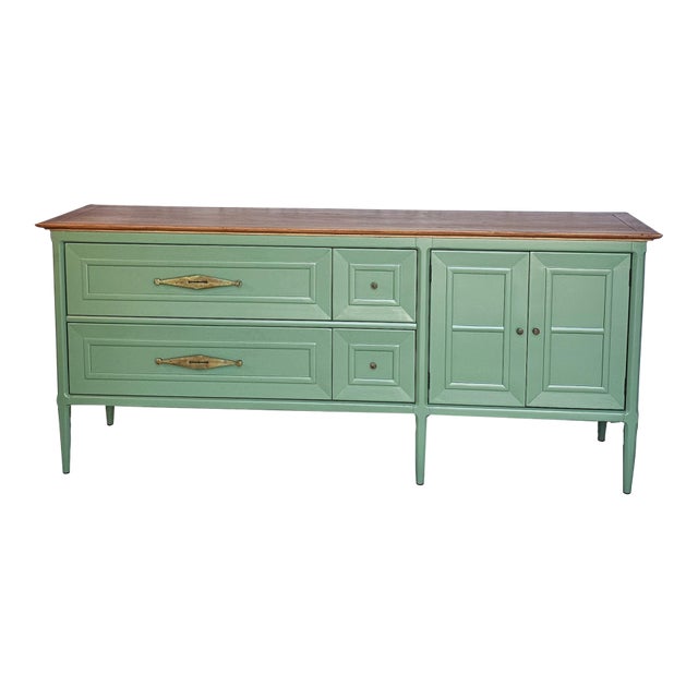 Green MCM Long Dresser/ Credenza, 1950's For Sale