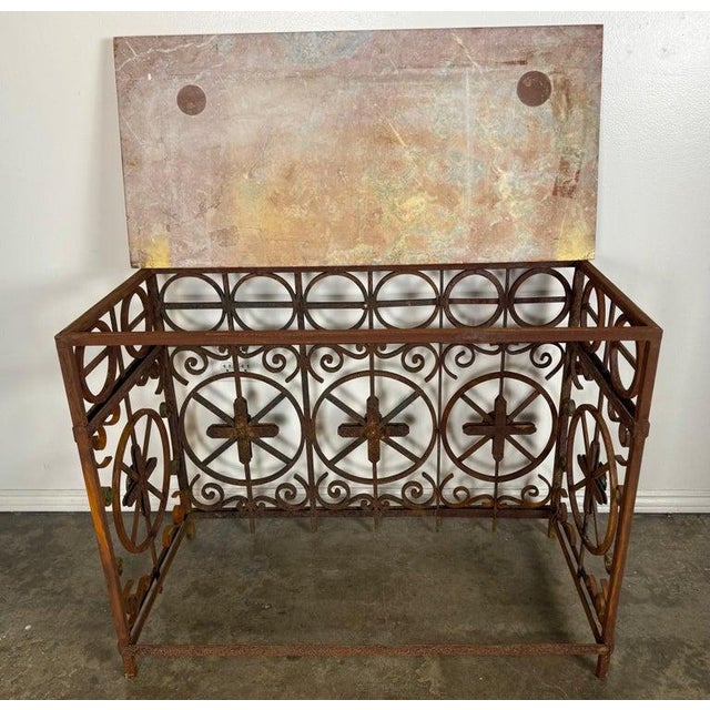 Pair of Italian Wrought Iron Consoles With Rosso Verona Marble Tops For Sale - Image 18 of 18
