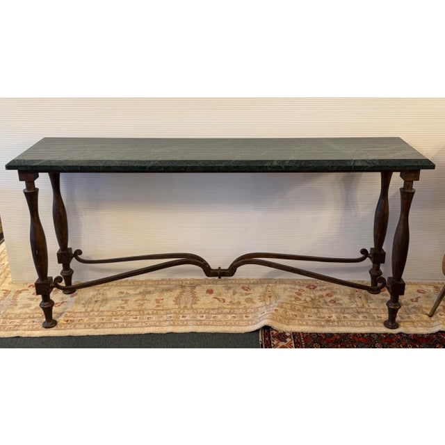 Metal French Baroque Empress Green Marble Console Table For Sale - Image 7 of 12