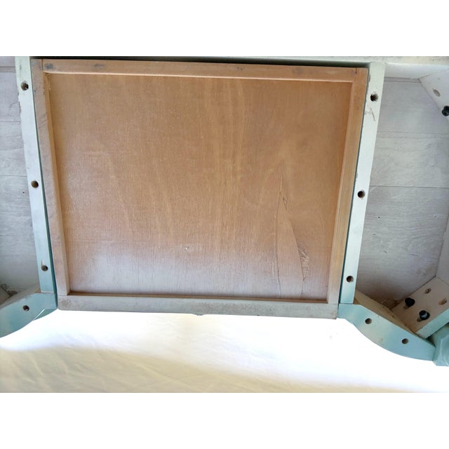 Vintage Vanity With Coordinating Stool Painted in an Ethereal Blue With New Upholstery For Sale - Image 14 of 18