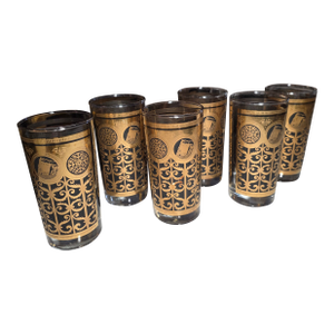 1950s Mid Century Modern Gold and Black Libby Cocktail Glasses - Set of 6