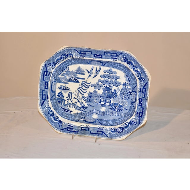 19th century porcelain platter attributed to Davenport. This platter is decorated in the highly collectible Blue Willow...