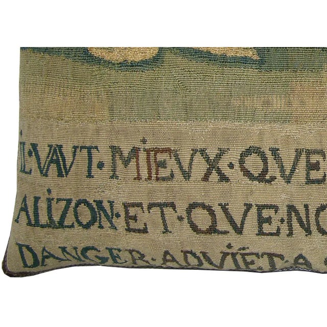 17th Century Antique Brussels Tapestry Pillow For Sale - Image 4 of 5