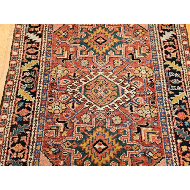 Vintage Persian Heriz Karajah Rug, Hand-Knotted Wool, Geometric Pattern, Rust-Red & Navy, 4x5 For Sale - Image 13 of 18