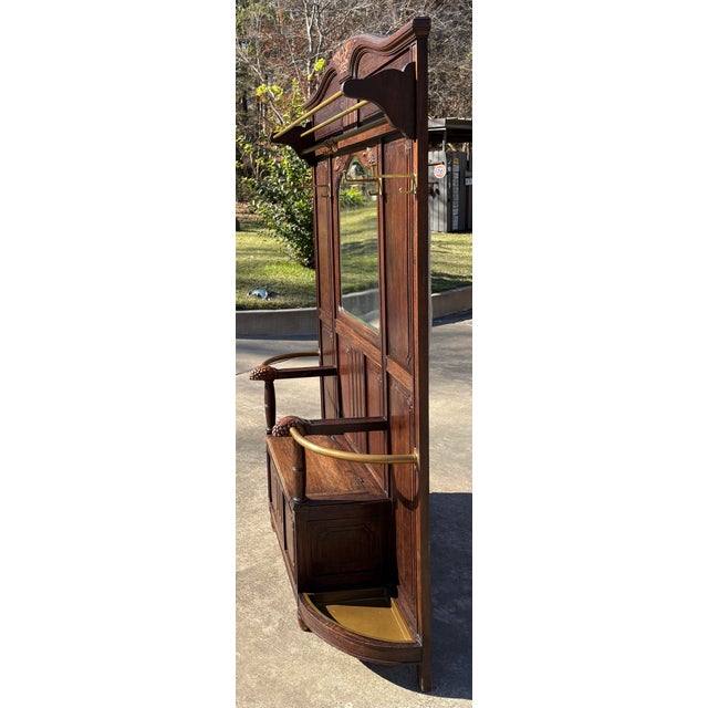 Beautiful Antique Hall Tree With Bench For Sale - Image 4 of 10