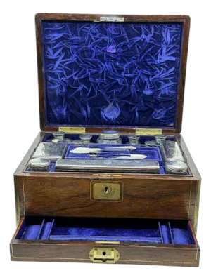 19th Century Rosewood Vanity Box w/Sterling Silver Accents Likely John Gough
