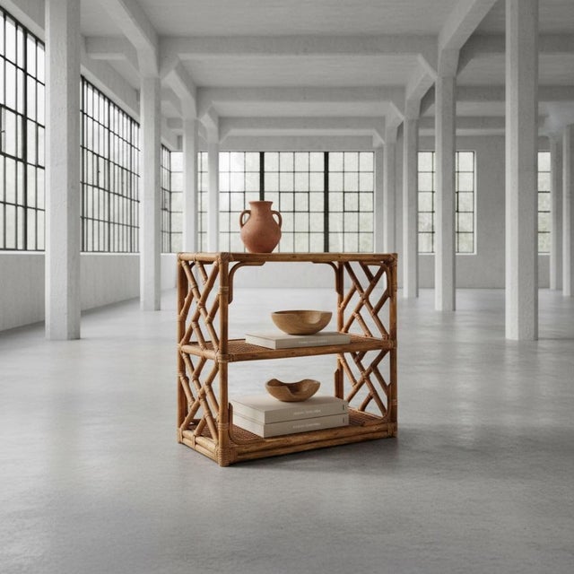 Mid-Century Modern French Riviera Bamboo and Rattan Shelf, Italy, 1960s For Sale - Image 3 of 15