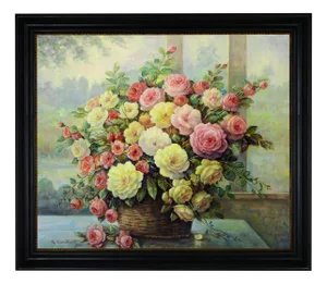 Giovanni Bonetti, Bouquet of Roses in a Basket, 1980s, Oil on Canvas, Framed