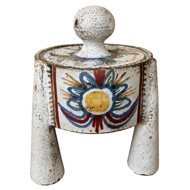 White Vintage Ceramic Tripod Covered Box, 1950s For Sale - Image 8 of 8