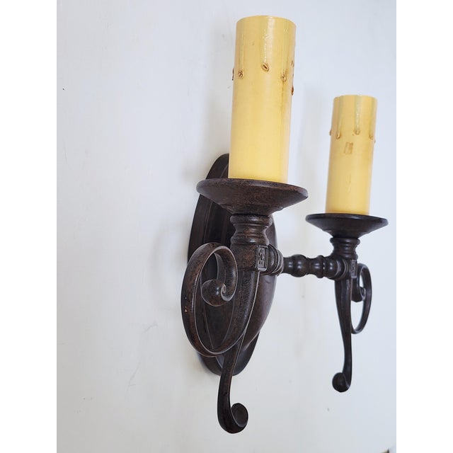 2000 - 2009 Vintage Bordeaux Bronze Rust Finish Wall Sconces - Set of 3 For Sale - Image 5 of 15