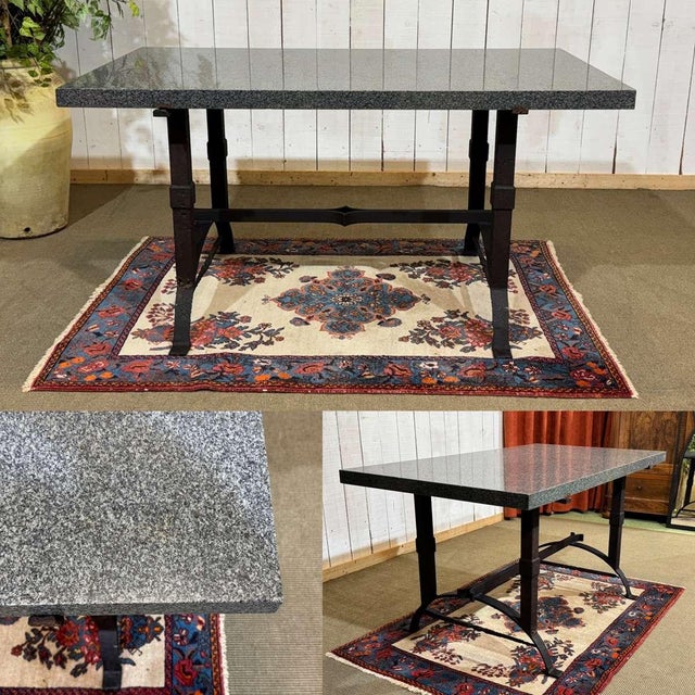 Marble table with cast iron base, mid-20th century work - L=1.45m W=80cm H=75cm - weight approximately 250kg