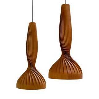 Pine Pendant Lamps by Hans-Agne Jakobsson Ellysett Sweden, 1960s, Set of 2 For Sale