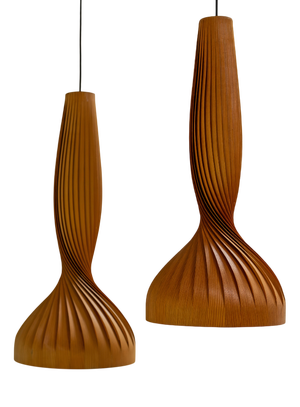 Pine Pendant Lamps by Hans-Agne Jakobsson Ellysett Sweden, 1960s, Set of 2