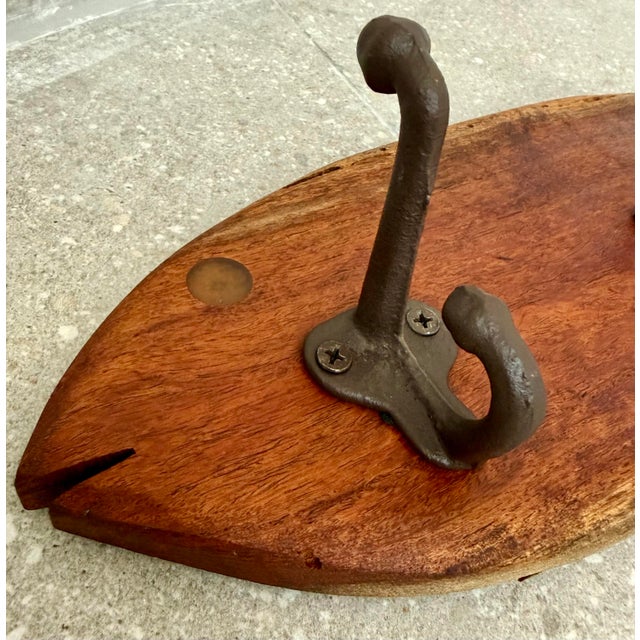 Cabin Vintage Rustic Folk Art Wood Fish Coat, Hat Rack For Sale - Image 3 of 12