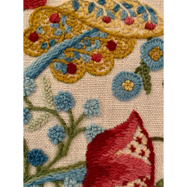 Vintage 1993 Hand Embroidered Botanical Theme on Natural Linen Pillow With Feather Down Insert For Sale - Image 9 of 13