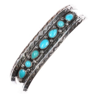 6 3/8" 1940's Navajo Sleeping Beauty Turquoise Double Carinated Silver Cuff Bracelet For Sale