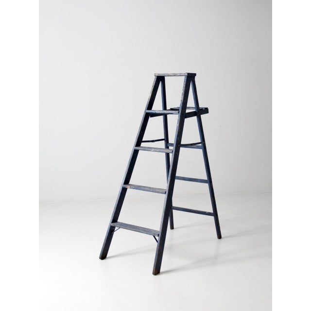 Wood Vintage Blue Wooden Ladder For Sale - Image 7 of 12