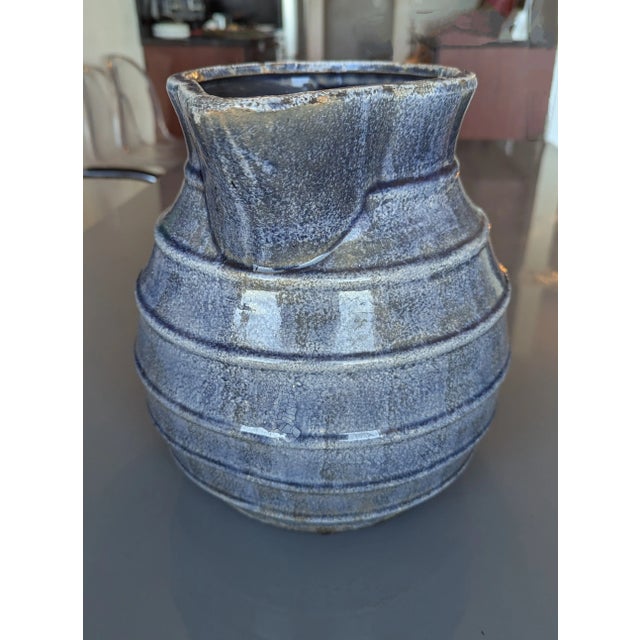 1990s Acid Wash Blue and Armadillo Striped Pitcher Planter For Sale - Image 4 of 4