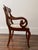 Solid cherry frame Pennsylvania House fiddleback occasional chair. Floral bird motif with peach, blue and forest greens.