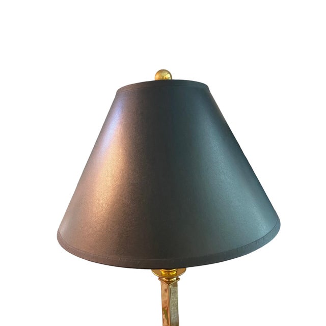 Late 20th Century Hart Associates Brass Upside Down Palm Tree Lamps With Black Shades - Set of 2 For Sale - Image 9 of 12