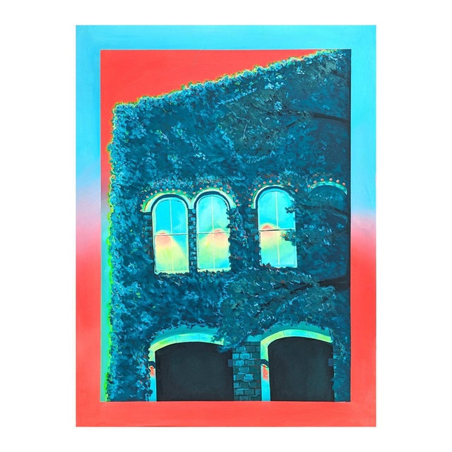 Contemporary Nathan Sing "Walk By the River" Red and Blue Contemporary Abstract Landscape Painting, 2023 For Sale - Image 3 of 10