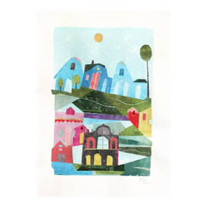 The Old Town - Vibrant Abstract Neighborhood Landscape Collage Original Artwork by Maria C Bernhardsson