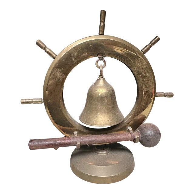 Vintage Ships Wheel Bell Made of Brass With Wooden Striker For Sale
