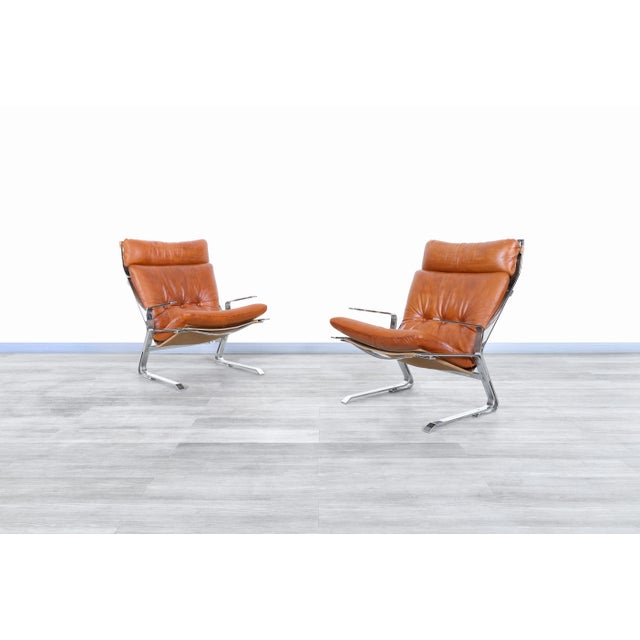 Mid-Century Modern Mid-Century Leather and Chrome Lounge Chairs by Elsa and Nordahl Solheim, 1970s For Sale - Image 3 of 13