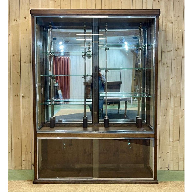 Shop Cabinet in Oak with Sliding Glass Doors For Sale - Image 4 of 18