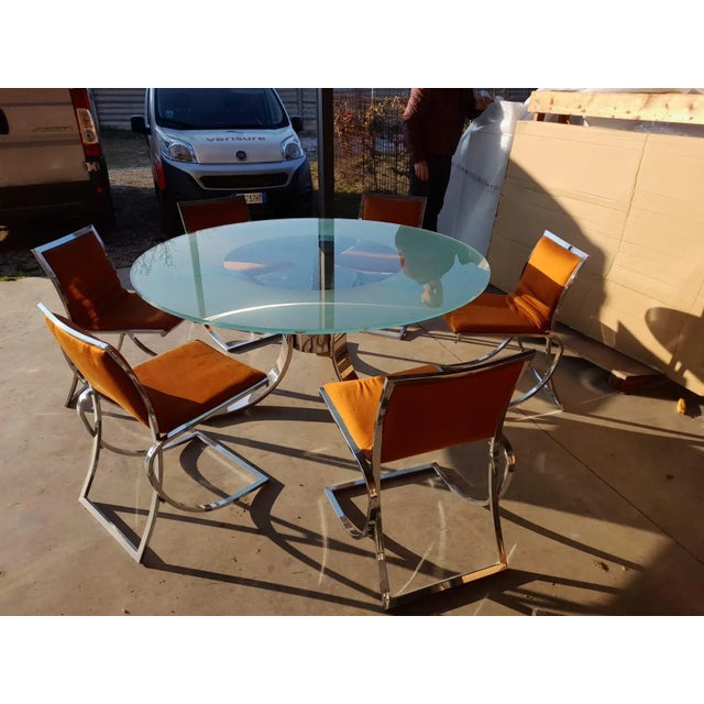 1970s Vintage Glass Table with Chromed Legs, 1970s For Sale - Image 5 of 11