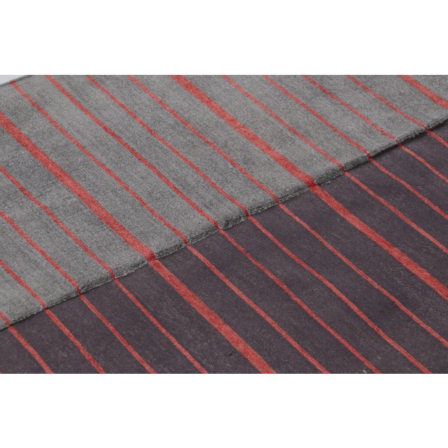 2010s Rug & Kilim’s Contemporary India Dhurrie Rug in Gray and Red Geometric Stripes For Sale - Image 5 of 9