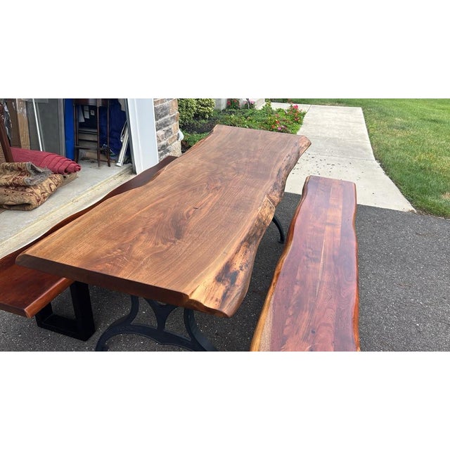 Live-Edge Dining Table + 2 Benches For Sale - Image 4 of 7