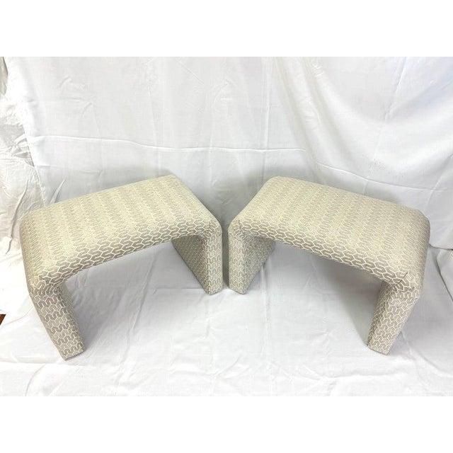 1980s Pair of Waterfall Ottomans in Cream For Sale - Image 5 of 12