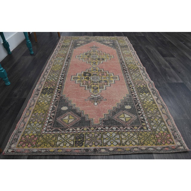 1970s Vintage Handmade Wool Cotton Pink Area Rug For Sale - Image 4 of 11