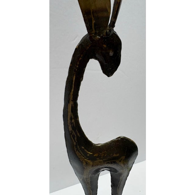 Metal Vintage Mid-Century Modern Hollywood Regency Brass Deer Sculpture on Stand, Black & Gold, 26” For Sale - Image 7 of 10