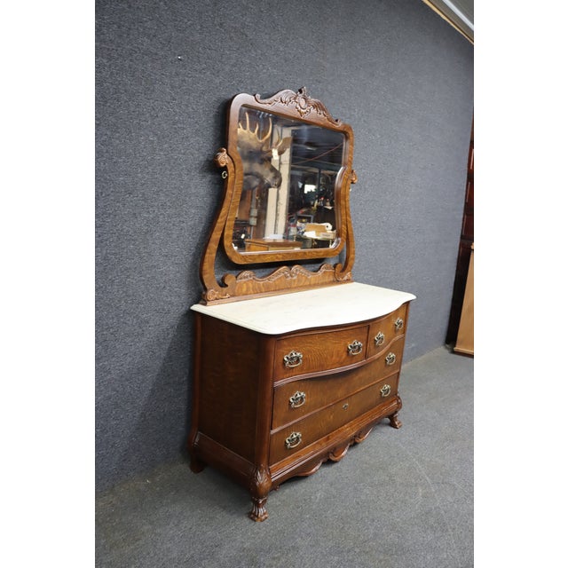 Victorian Pulaski Furniture Victorian Revival Oak Dresser With Faux Marble Top and Mirror For Sale - Image 3 of 14