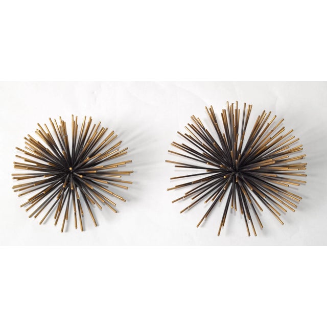 Mid-Century Modern Set of 2 Vintage Curtis Jeré Style Plated Starburst Sputnik Pom Pom Sea Urchin Wall Sculptures For Sale - Image 3 of 12