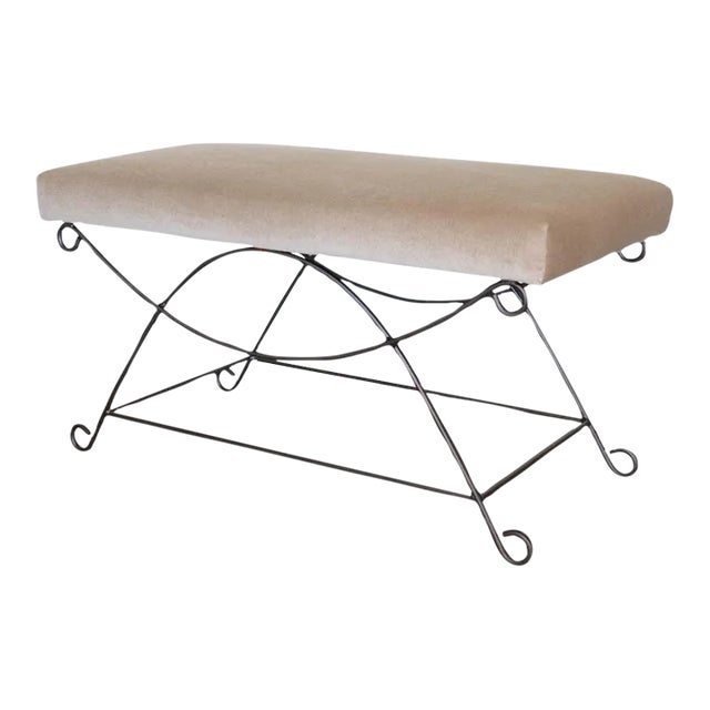 Iron Loop Bench, Brown Mohair For Sale