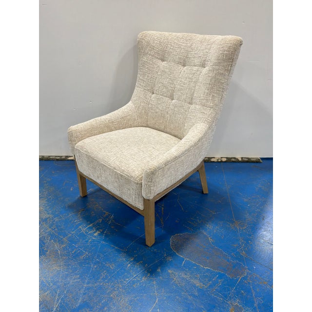 Modern Modern Wing Chair Nubby Cream Fabric. For Sale - Image 3 of 7