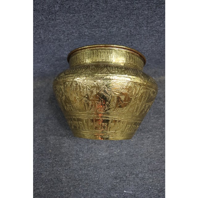 Engraved Brass Decorative Pot or Planter For Sale In Philadelphia - Image 6 of 8