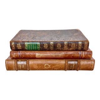 Antique French/Swedish Leather Bound Books - Set of 3 For Sale