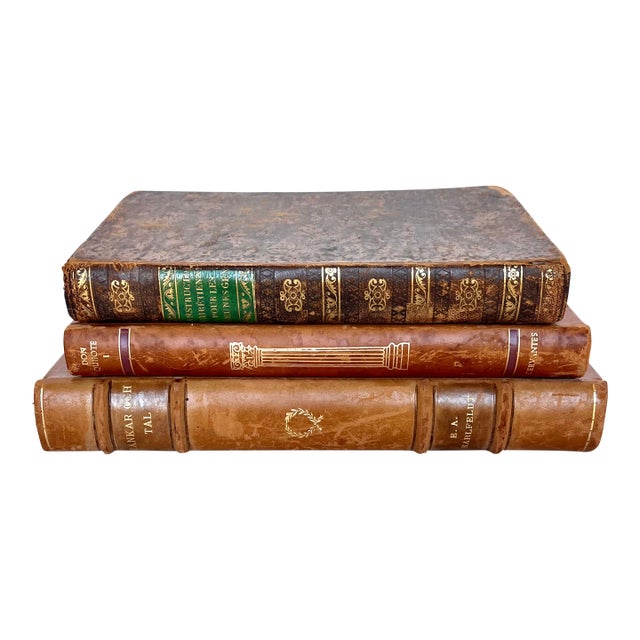 Antique French/Swedish Leather Bound Books - Set of 3 For Sale