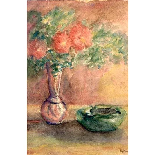 Figurative Still Life With Flowers and Ashtray, Pat Mann, Painting For Sale - Image 3 of 3