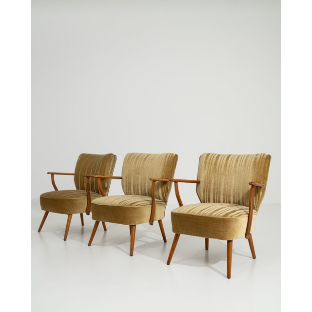Set Of Three Mid Century Modern Upholstered Armchairs For Sale - Image 9 of 12