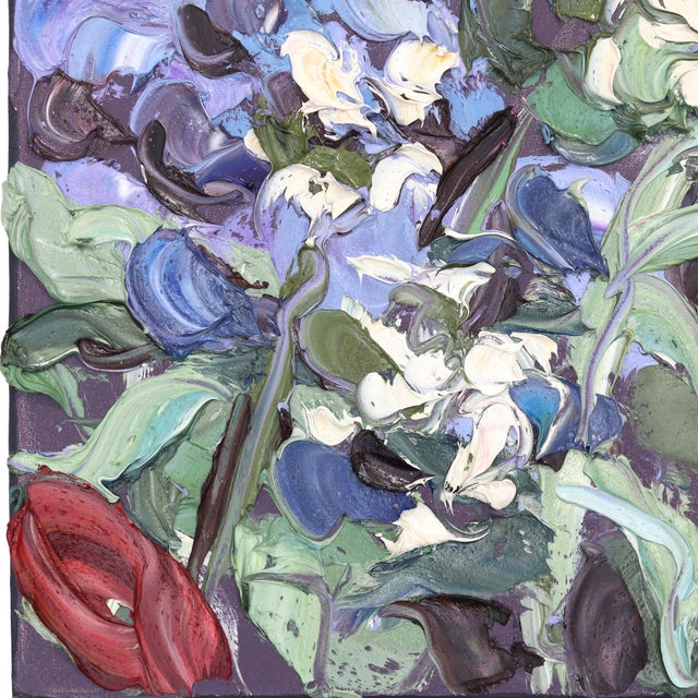 Flowers on Tuesday - Abstract Botanical Textured Still Life Thick Oil Painting by Sally West For Sale In Los Angeles - Image 6 of 9
